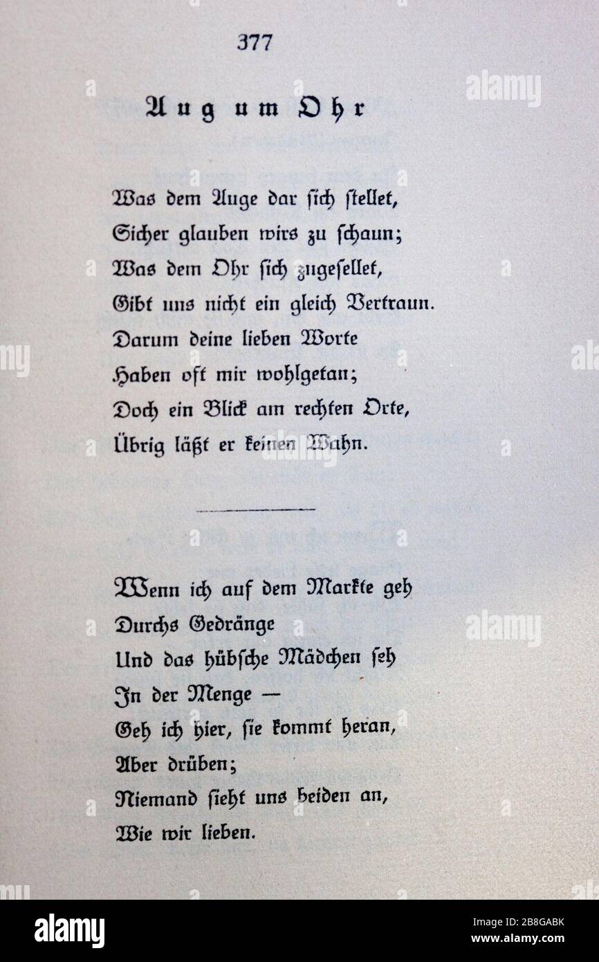 Goethes Liebesgedichte im Insel Verlag-377. Stock Photo