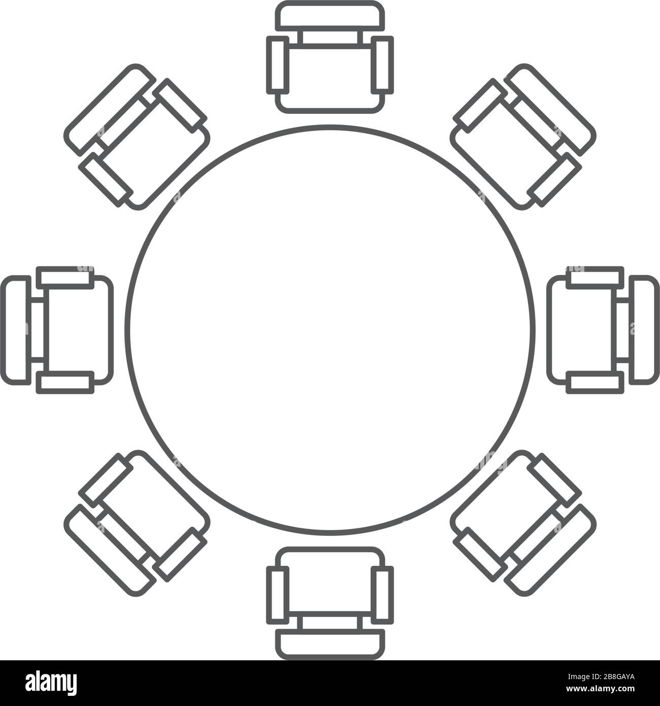 Round table and chairs top view vector icon isolated on white background Stock Vector