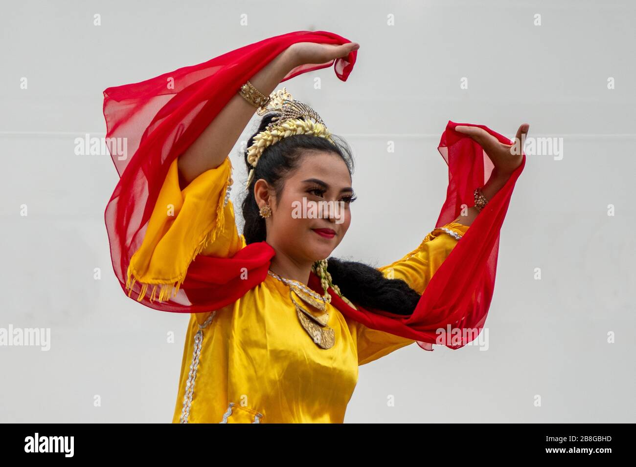 Welcome Dance Performer at Banjarmasin, Kalimantan, Indonesia Stock Photo