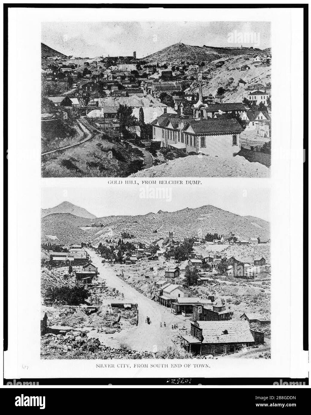 Gold Hill, from Belcher Dump. Silver City, from south end of town Stock Photo