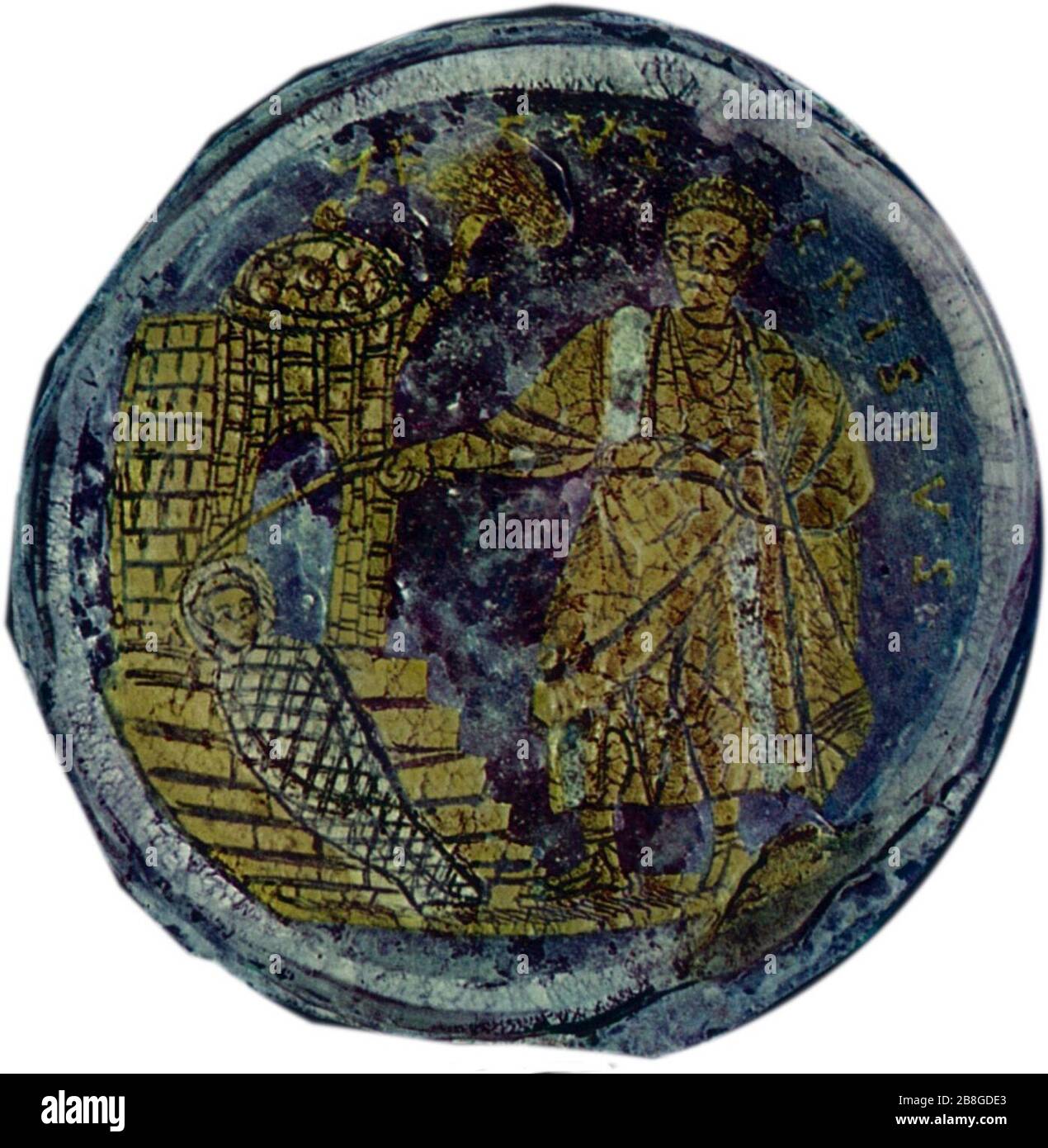 Gold glass Resurrection of Lazarus, 4th century. Stock Photo