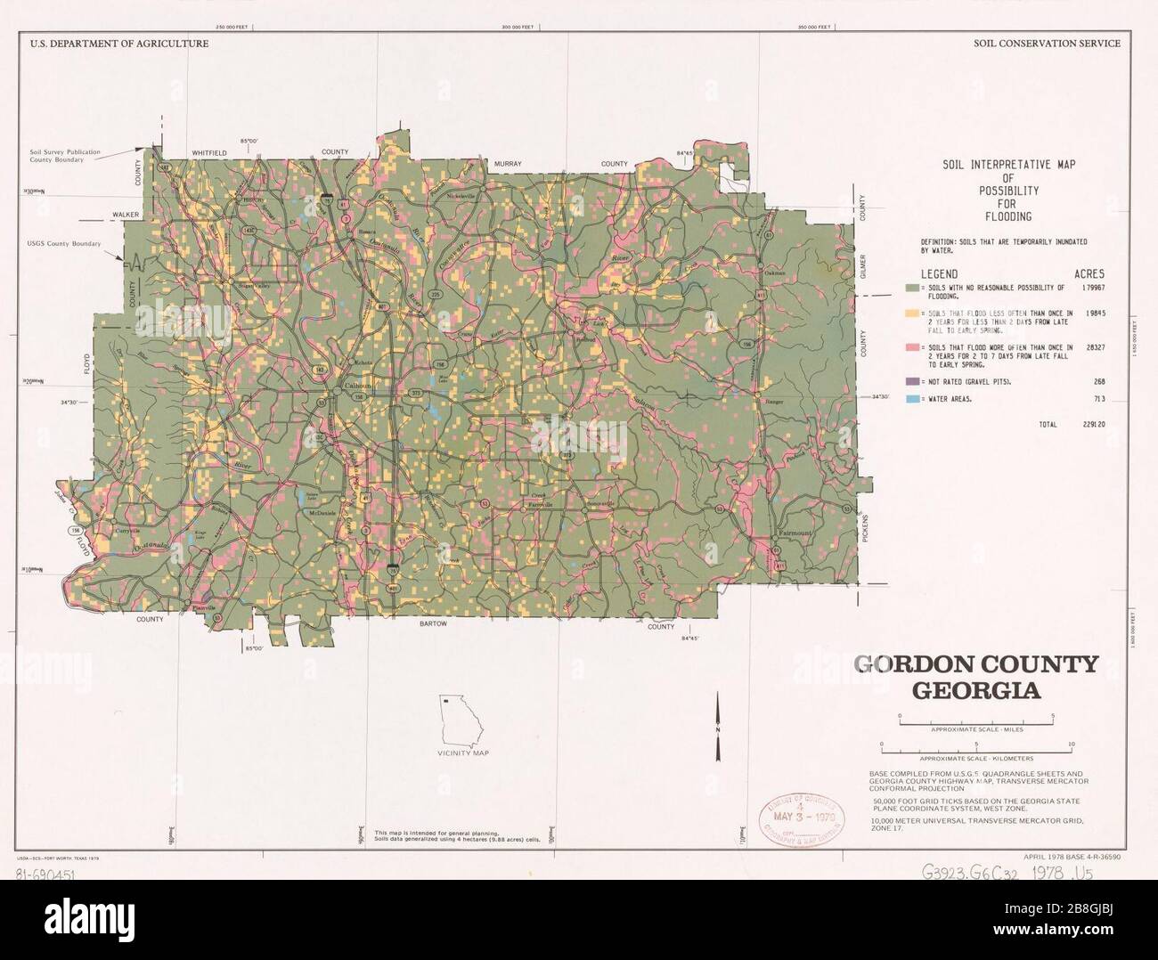 Gordon County, soil interpretive map of possibility for