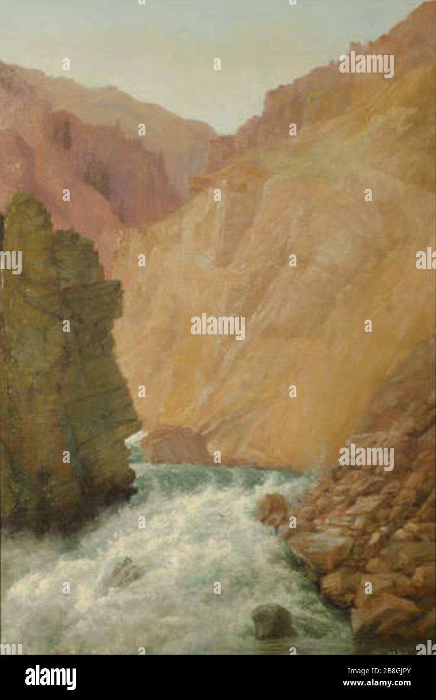 Gorge in Chelan County Washington Cascade Range painted in 1903 by Abby Williams Hill. Stock Photo