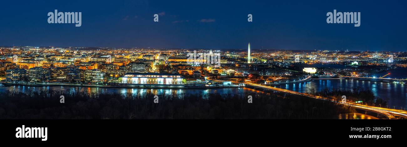 Panorama Top view scene of Washington DC down town which can see United states Capitol, washington monument, lincoln memorial and thomas jefferson mem Stock Photo