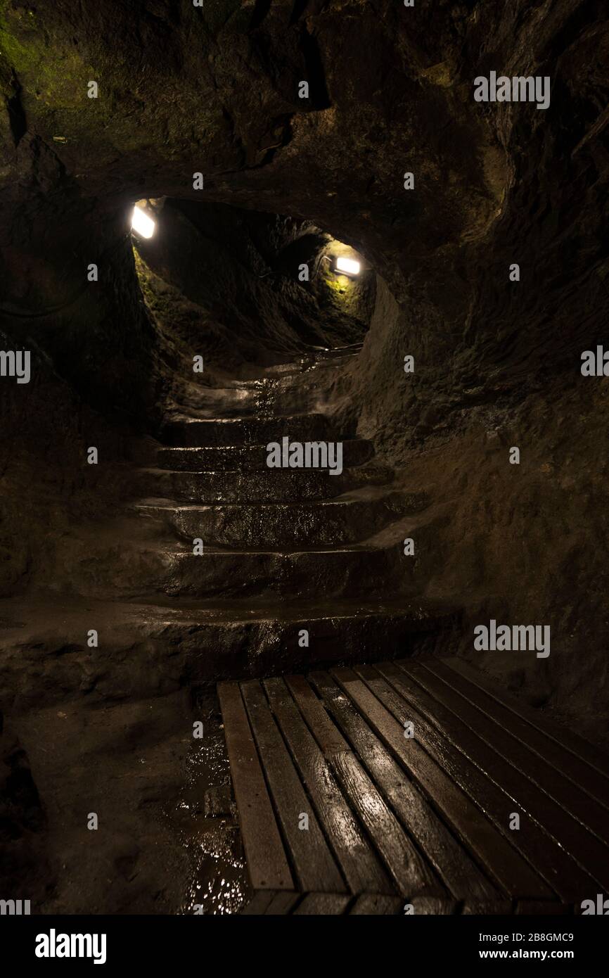 Mine and Countermine (Siege) Tunnel, a mysterious passage used by  smugglers underneath St. Andrews Castle ruins datings from 13th century, St. Andrew Stock Photo