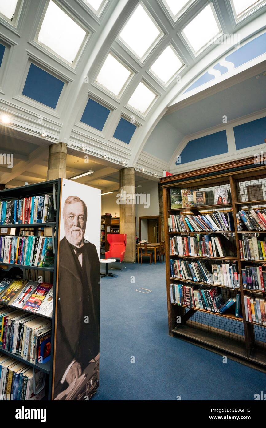 Andrew Carnegie Library in the town of his birthplace,  Dunfermline; Kingdom of Fife; Fife; Scotland; UK; Europe Stock Photo