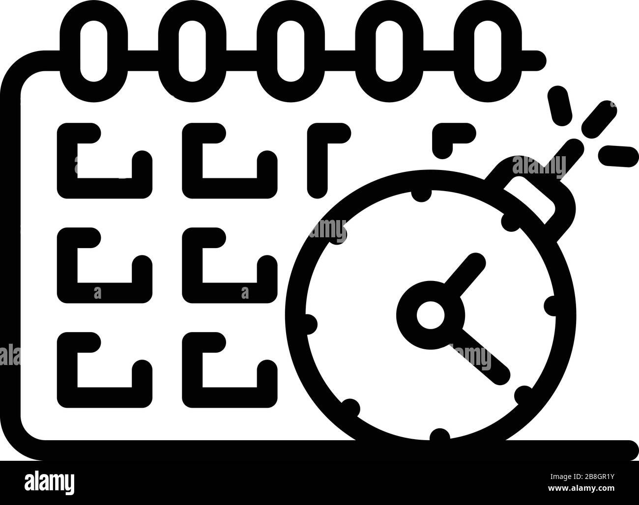Calendar and clock icon, outline style Stock Vector