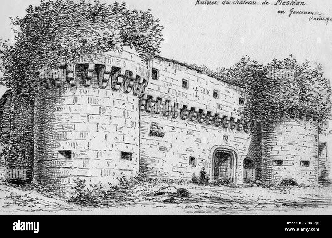 Gouesnou Ruines Du Chateau De Meslean Dessin De Louis Le Guennec Stock Photo Alamy