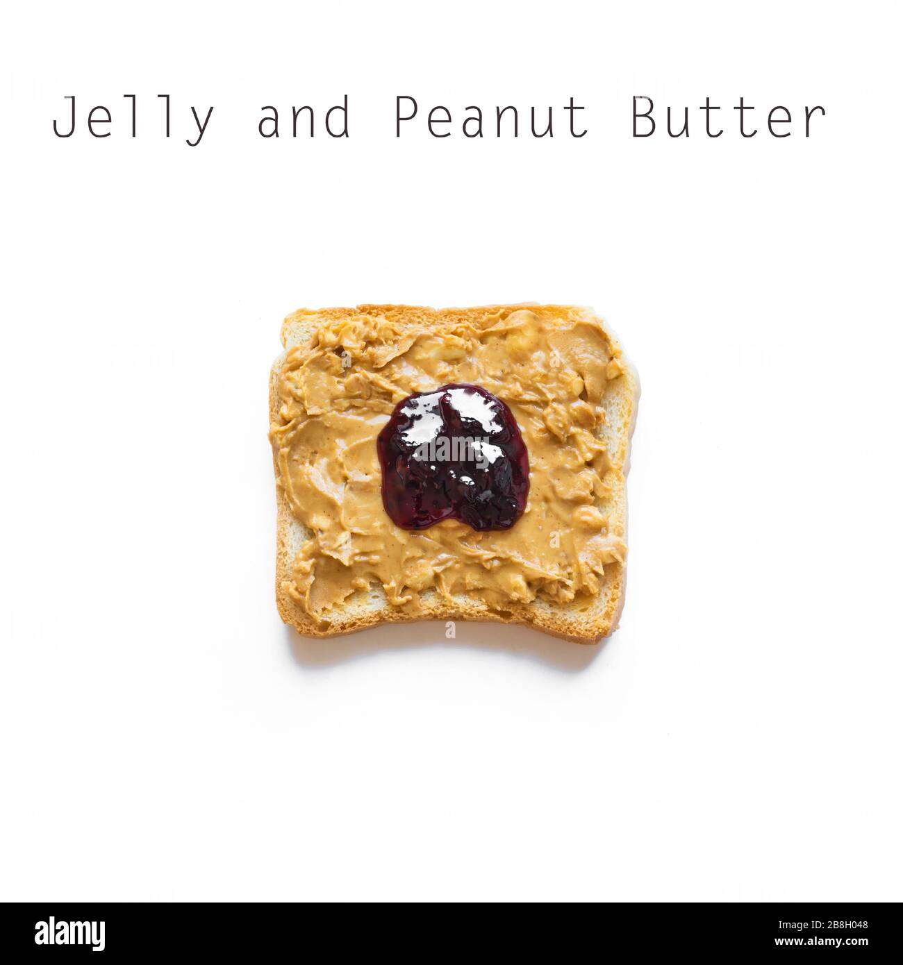 Slice of toast bread with peanut butter and jam isolated on white, top