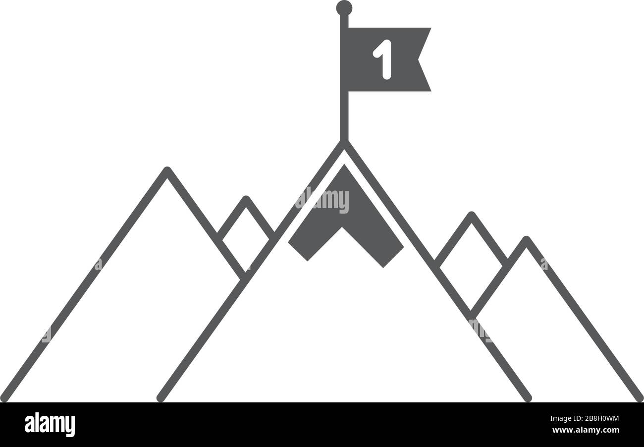 Flag on mountain top vector icon isolated on white background Stock Vector