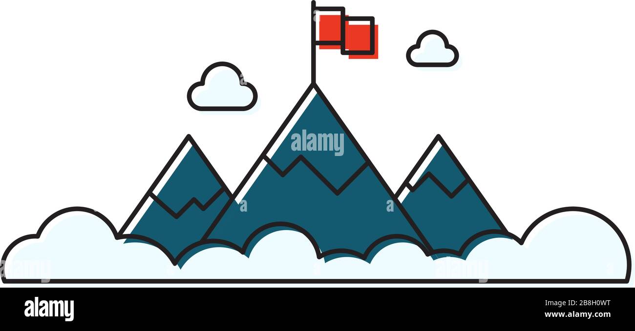 Flag on mountain top vector icon isolated on white background Stock Vector