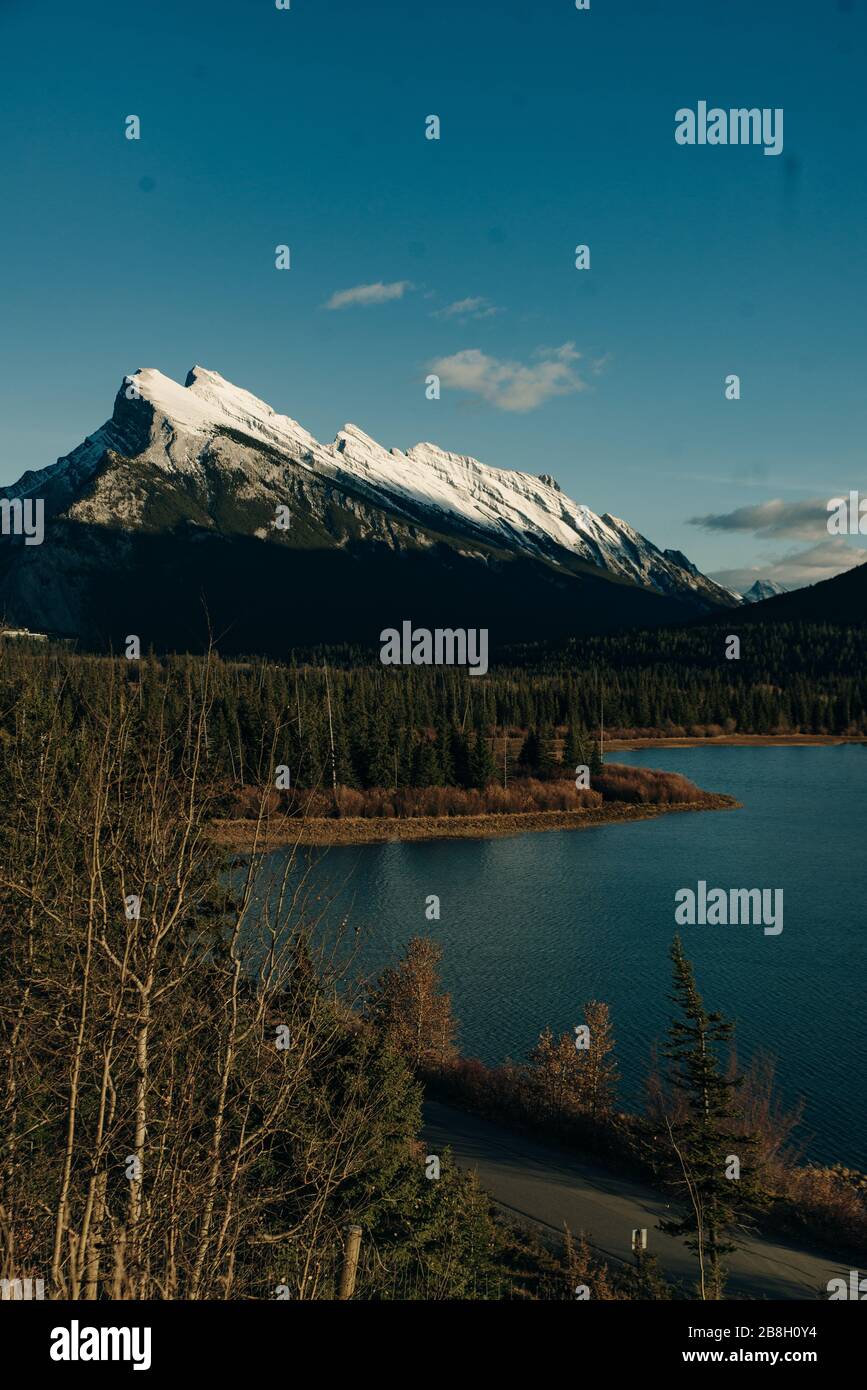 Mountains rundle vermillion lakes sunrise banff canada hi-res stock ...