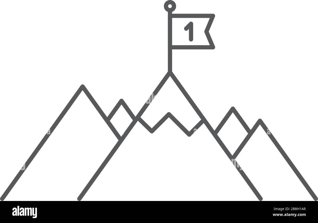 Flag on mountain top vector icon isolated on white background Stock Vector