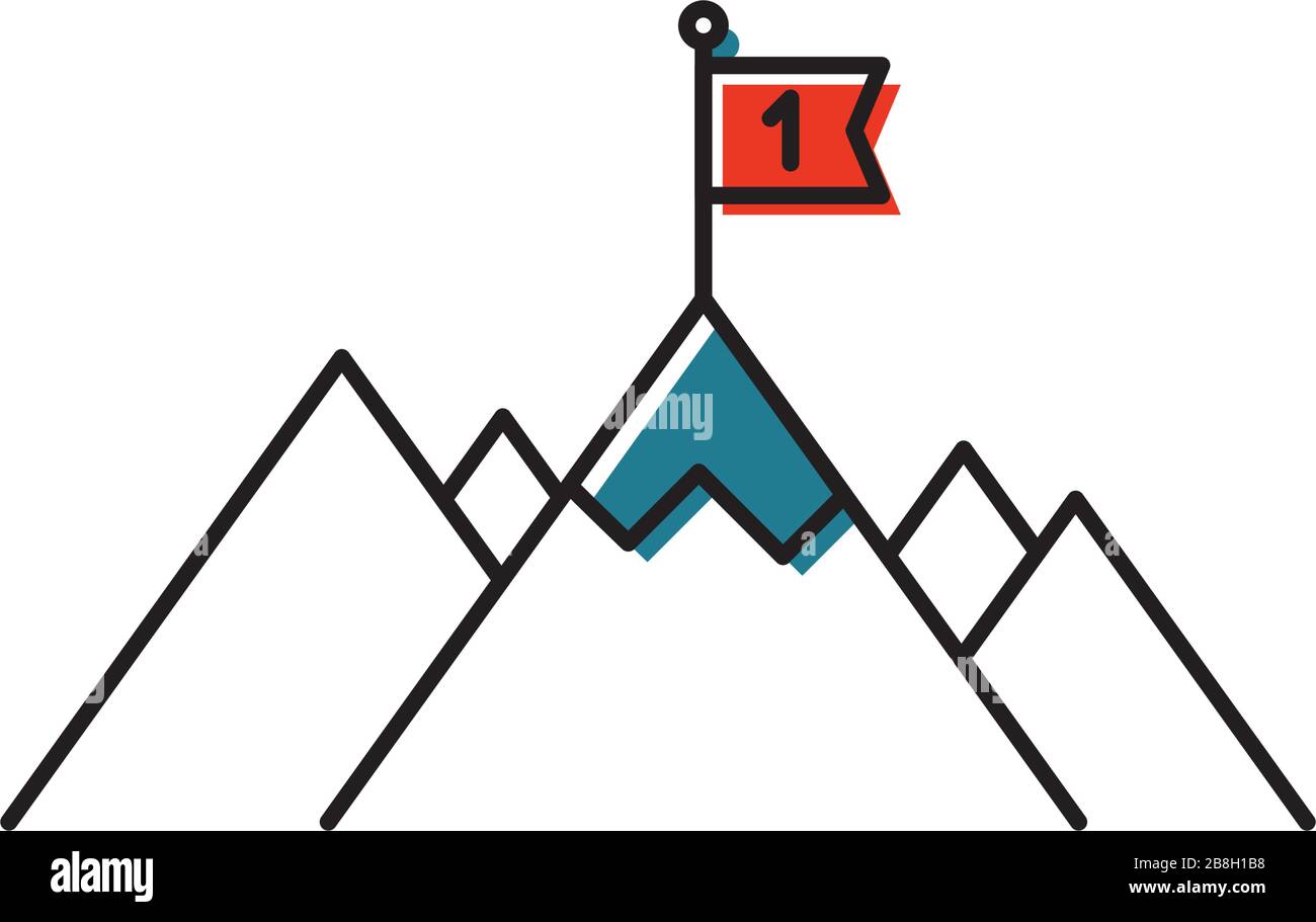 Flag on mountain top vector icon isolated on white background Stock Vector