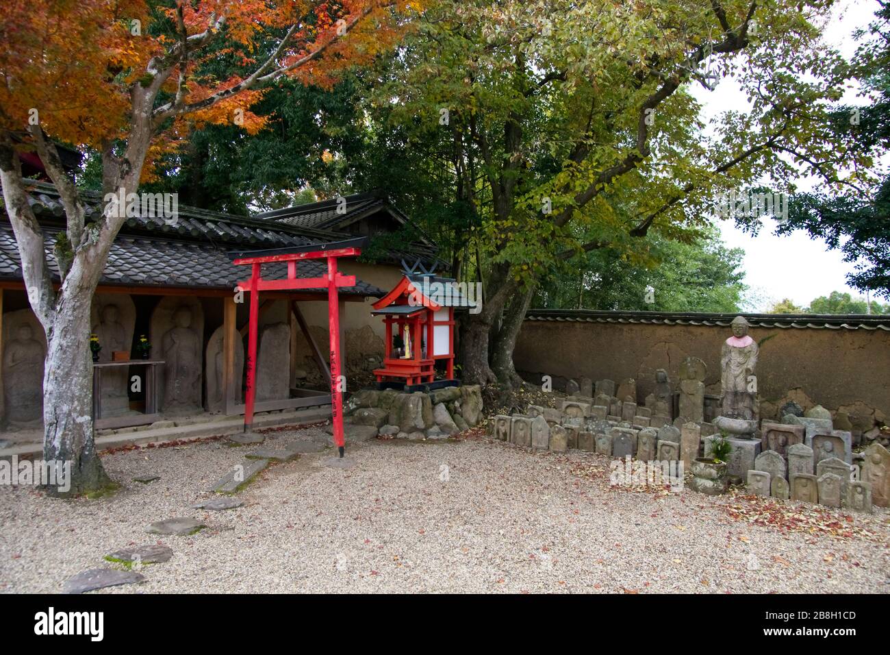 Shrines in temple in Nara Japan Stock Photo