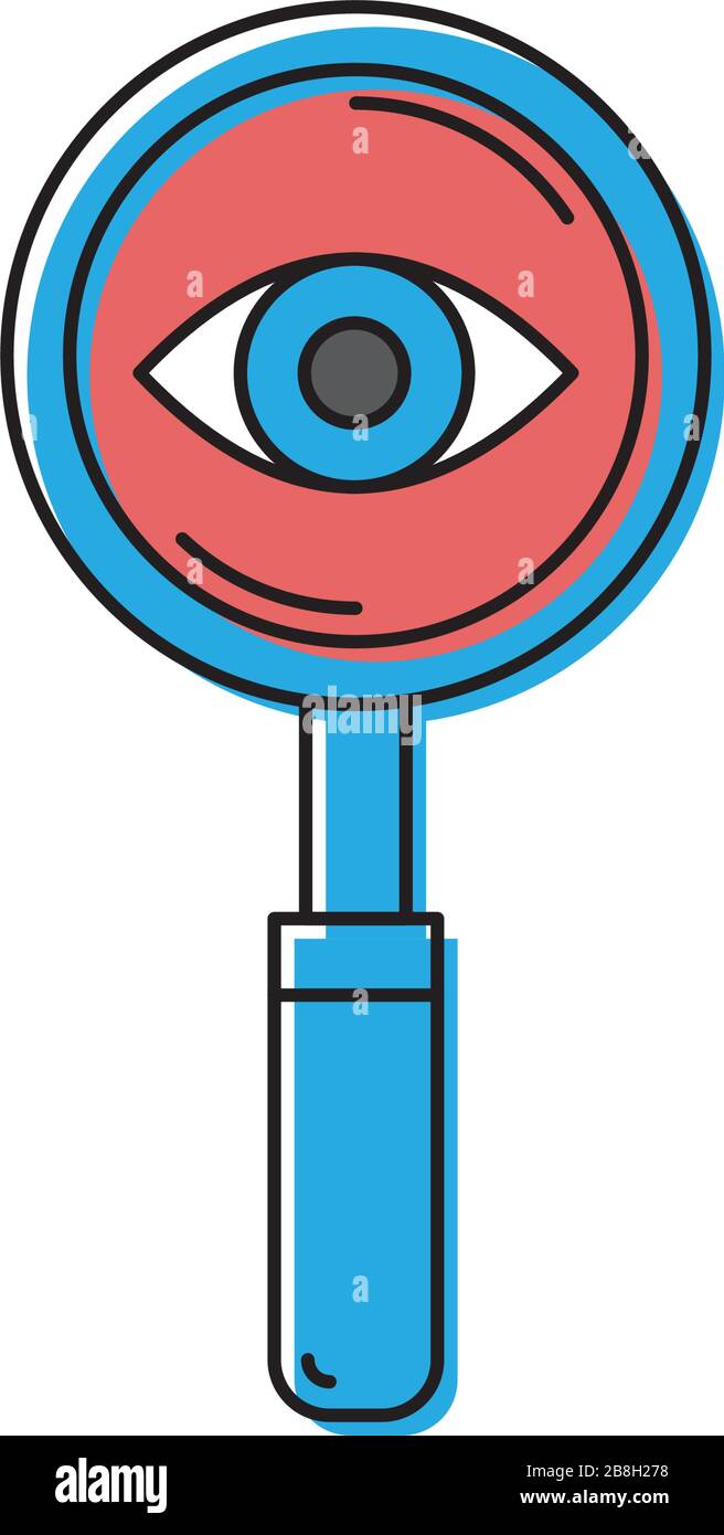 Magnifier with eye vector icon symbol isolated on white background ...
