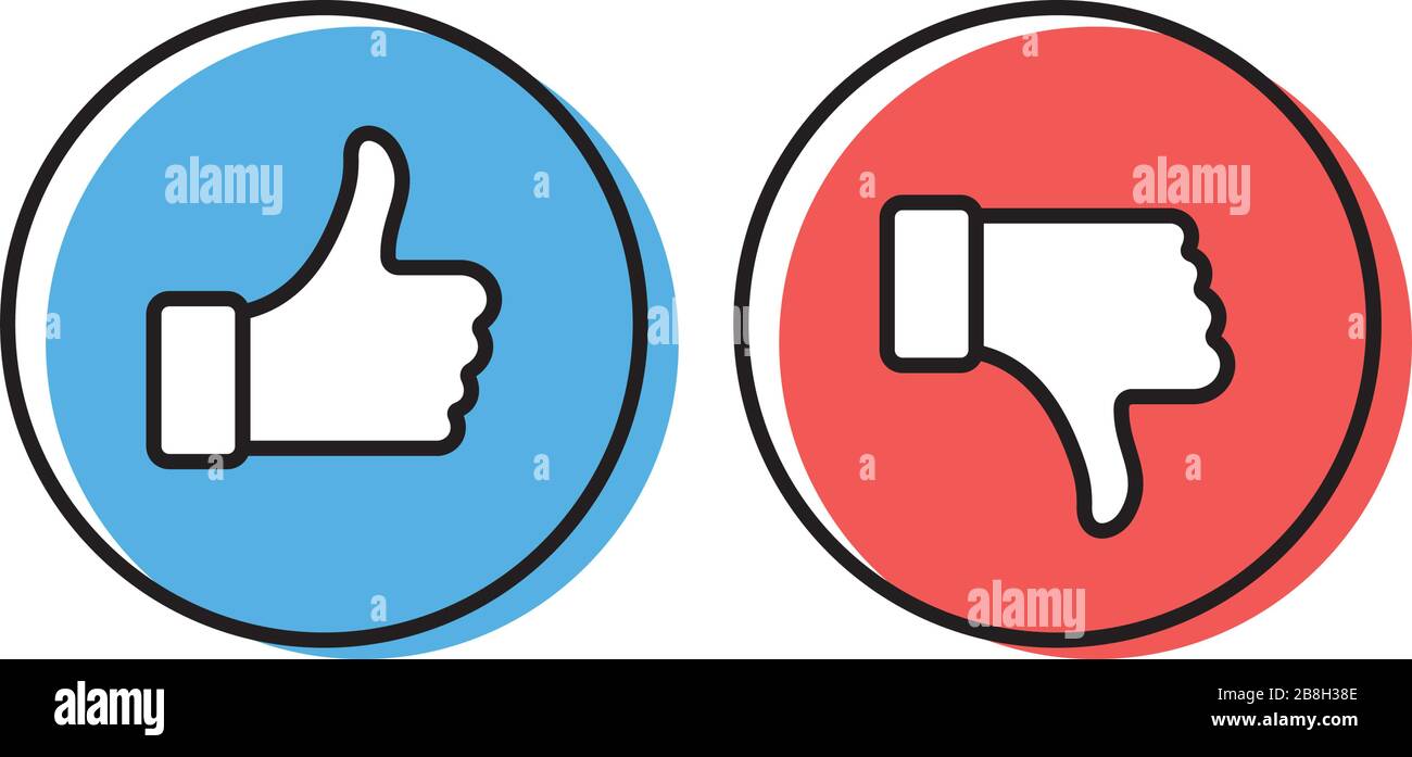 Thumbs up and thumbs down vector icon, isolated on white background Stock Vector