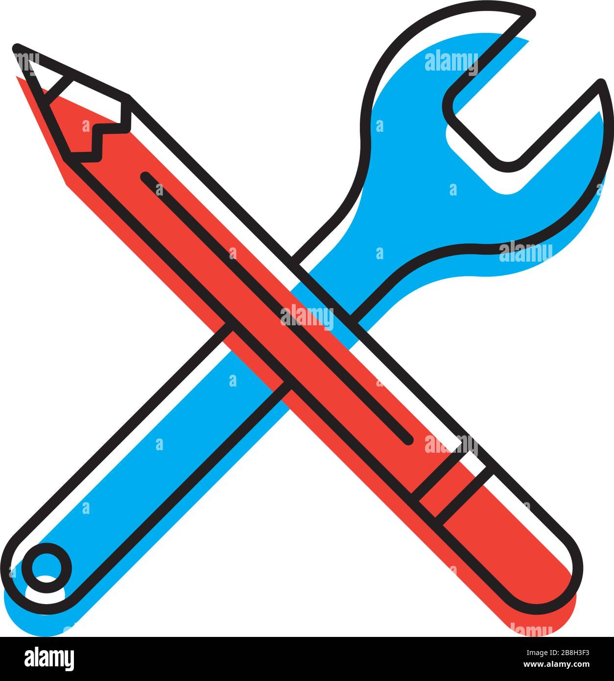 Wrench and pencil vector icon concept, isolated on white background