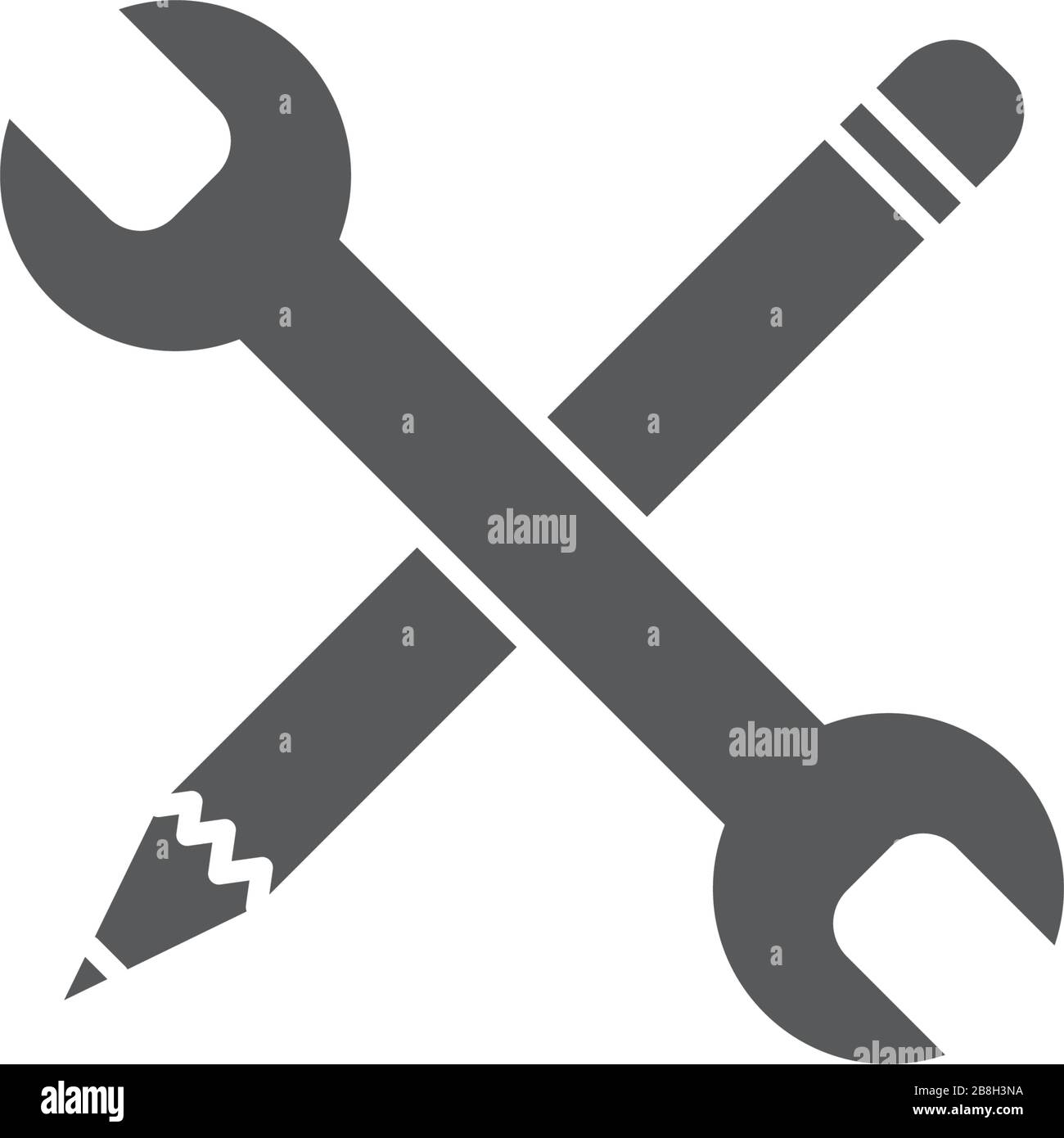 Wrench and pencil vector icon concept, isolated on white background ...