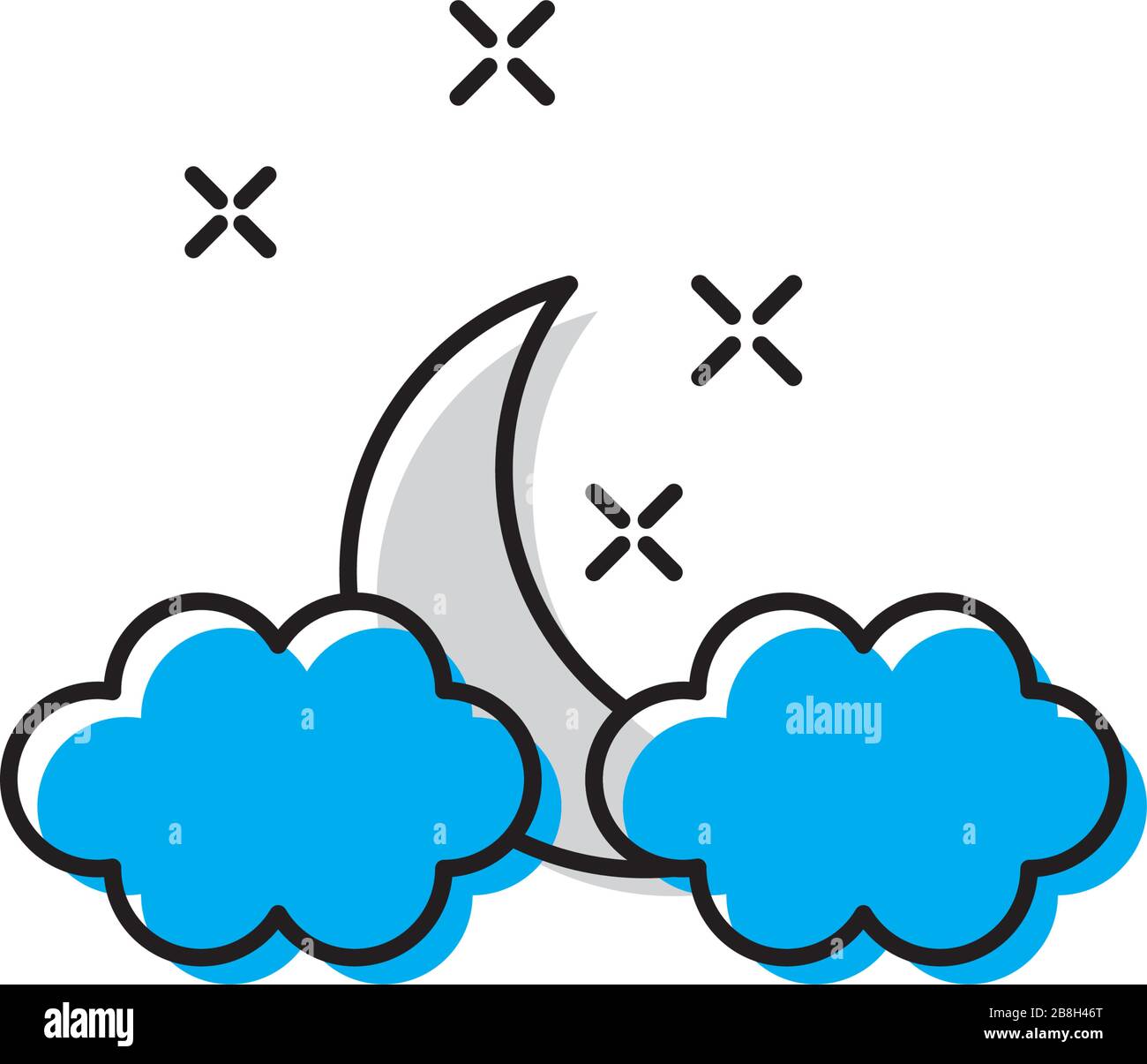 Clouds moon stars vector icon, isolated on white background Stock Vector