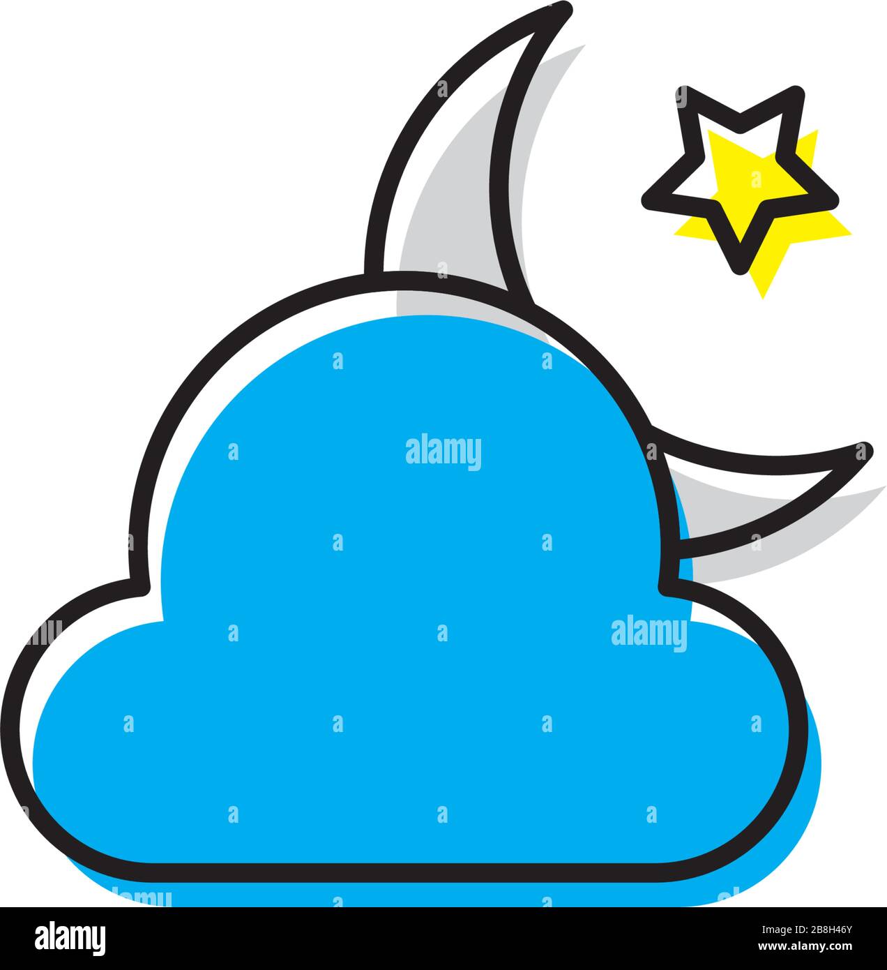 Clouds moon stars vector icon, isolated on white background Stock Vector