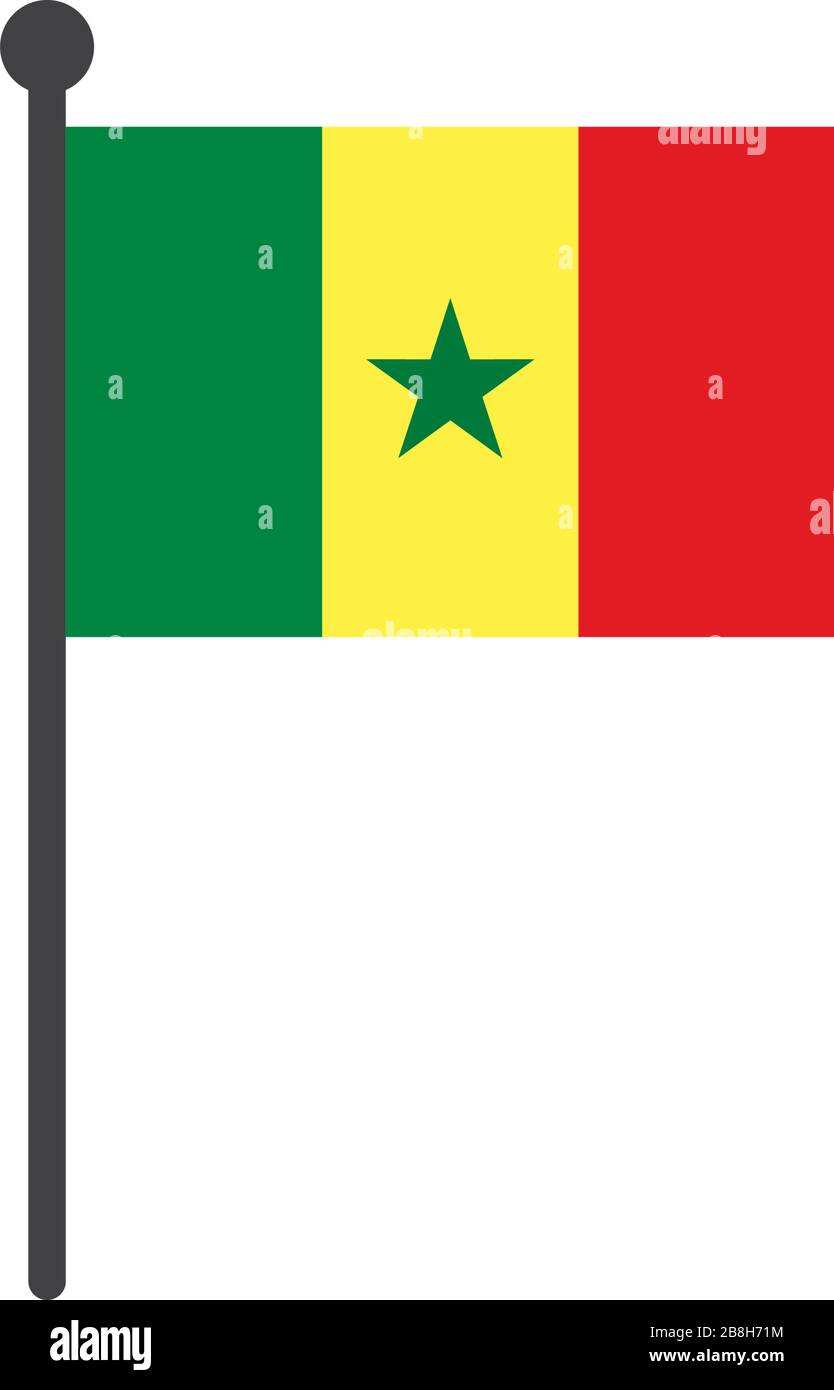 simple flat senegal flag vector illustration with flagpole isolated on white background Stock Vector