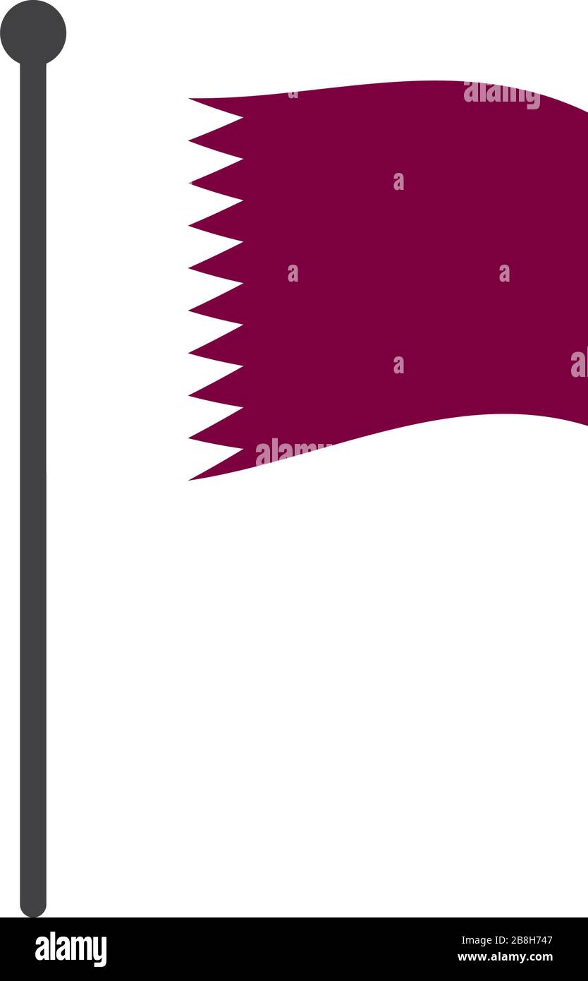 wavy qatar flag vector illustration with flagpole isolated on white ...