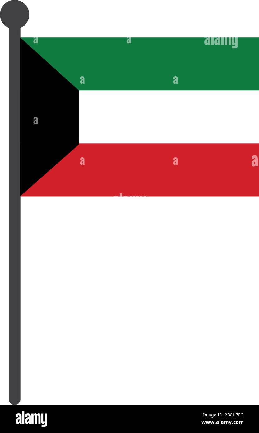 simple flat kuwait flag vector illustration with flagpole isolated on white background Stock Vector