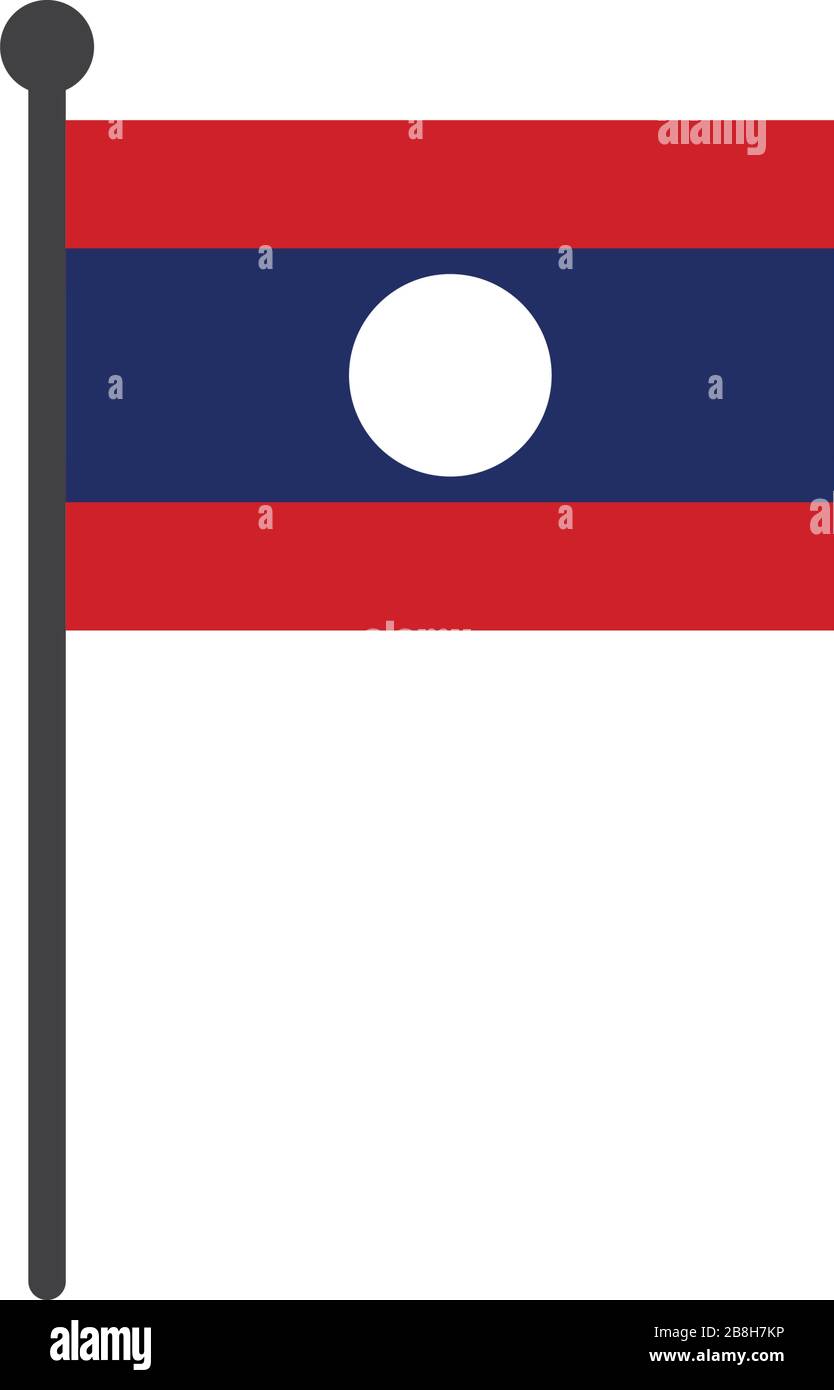 simple flat laos flag vector illustration with flagpole isolated on white background Stock Vector