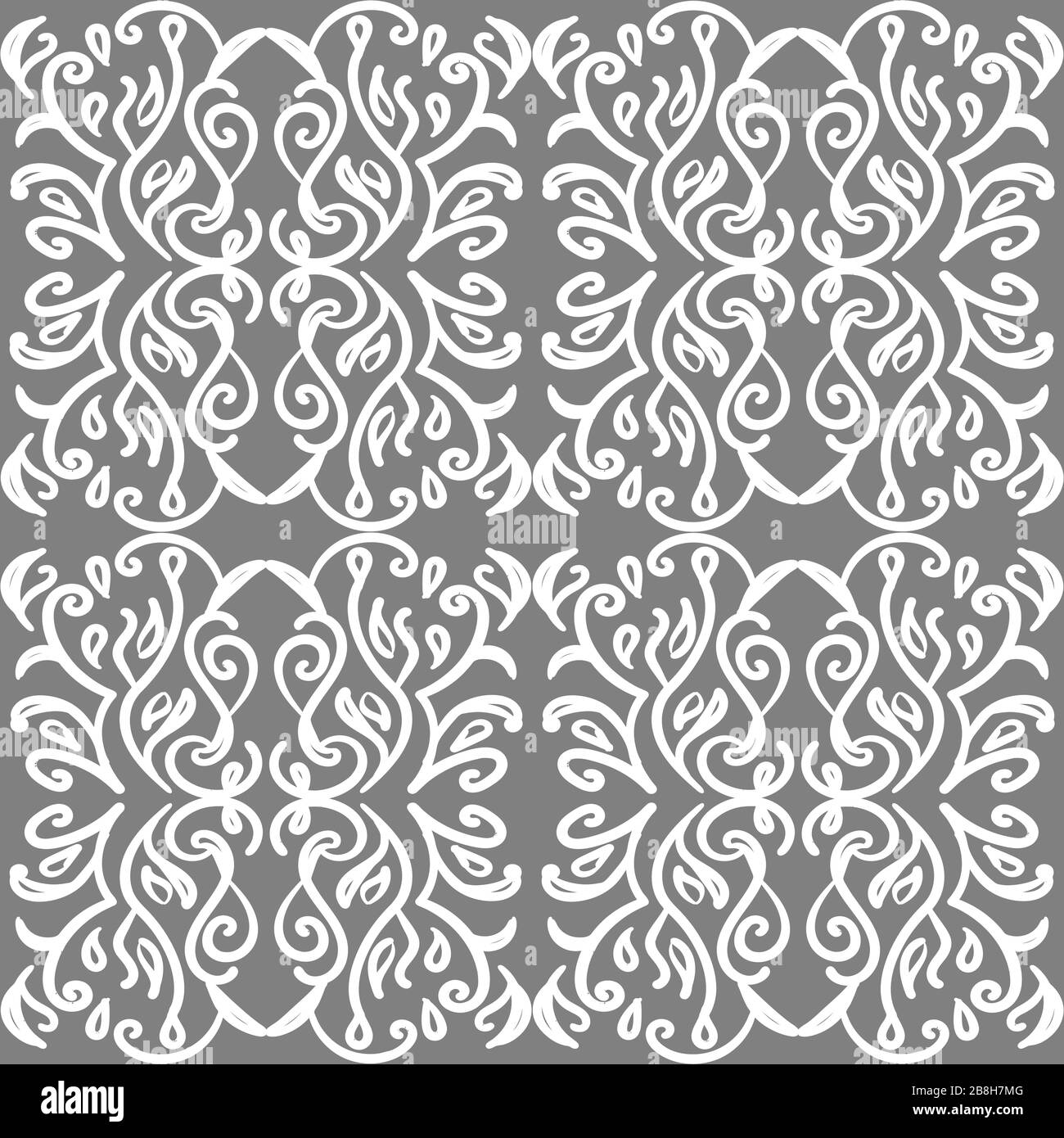 Vintage victorian wallpaper with white ornate tracery on grey