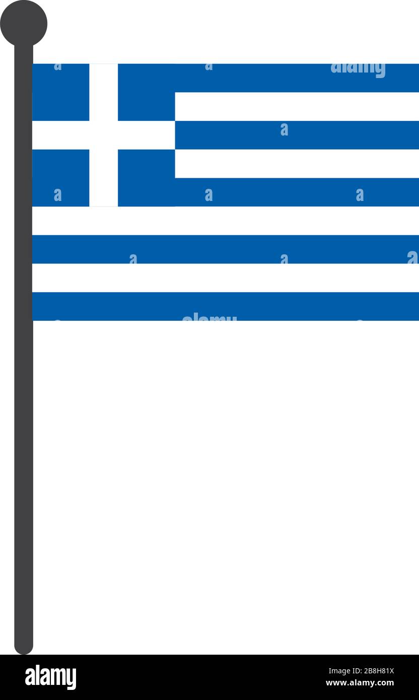 simple flat greece flag vector illustration with flagpole isolated on ...