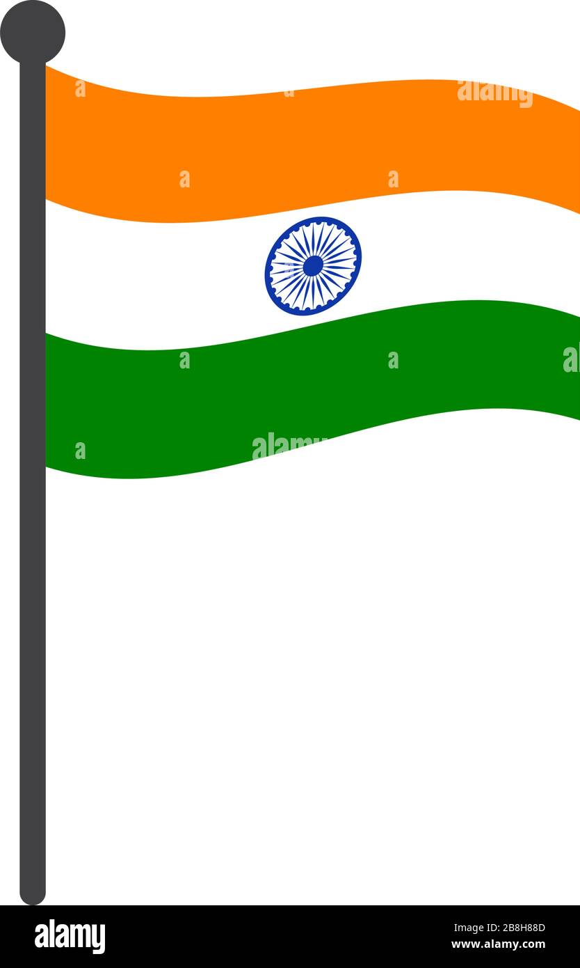 wavy india flag vector illustration with flagpole isolated on white ...