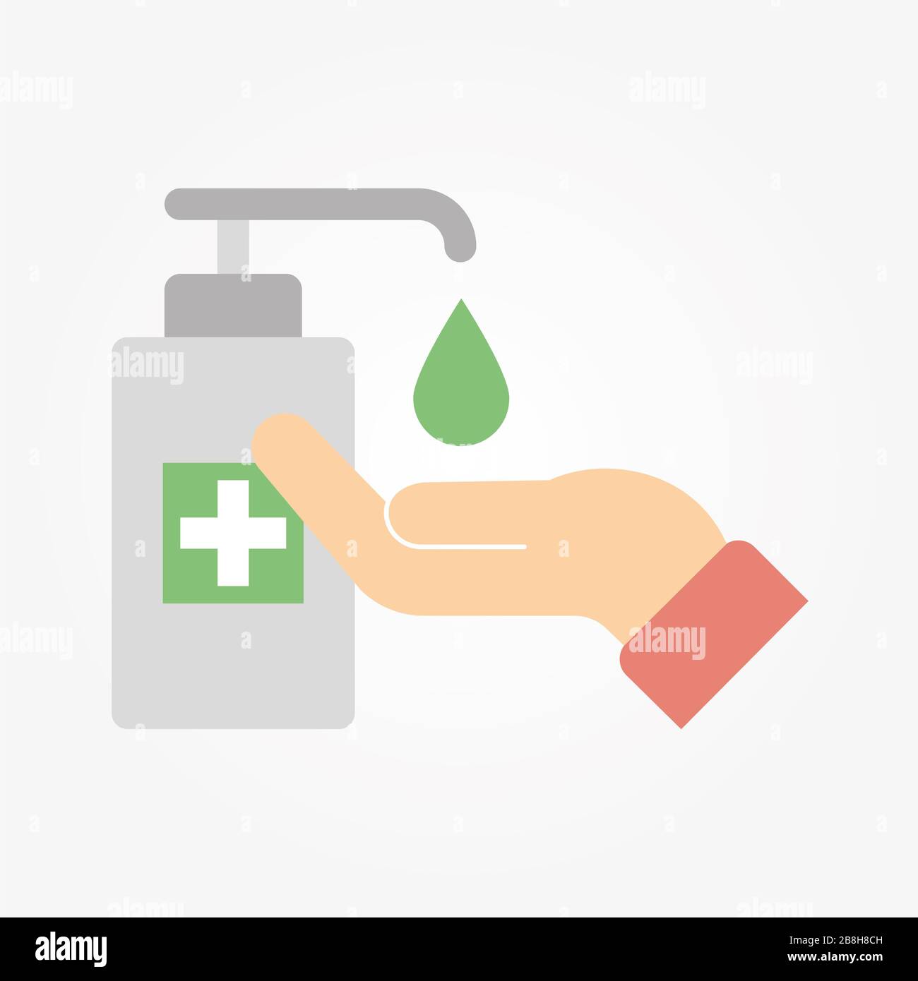 Wash / disinfect / sanitize your hands regularly and thoroughly for a good hygiene and health and to avoid infection with a virus. Stock Photo