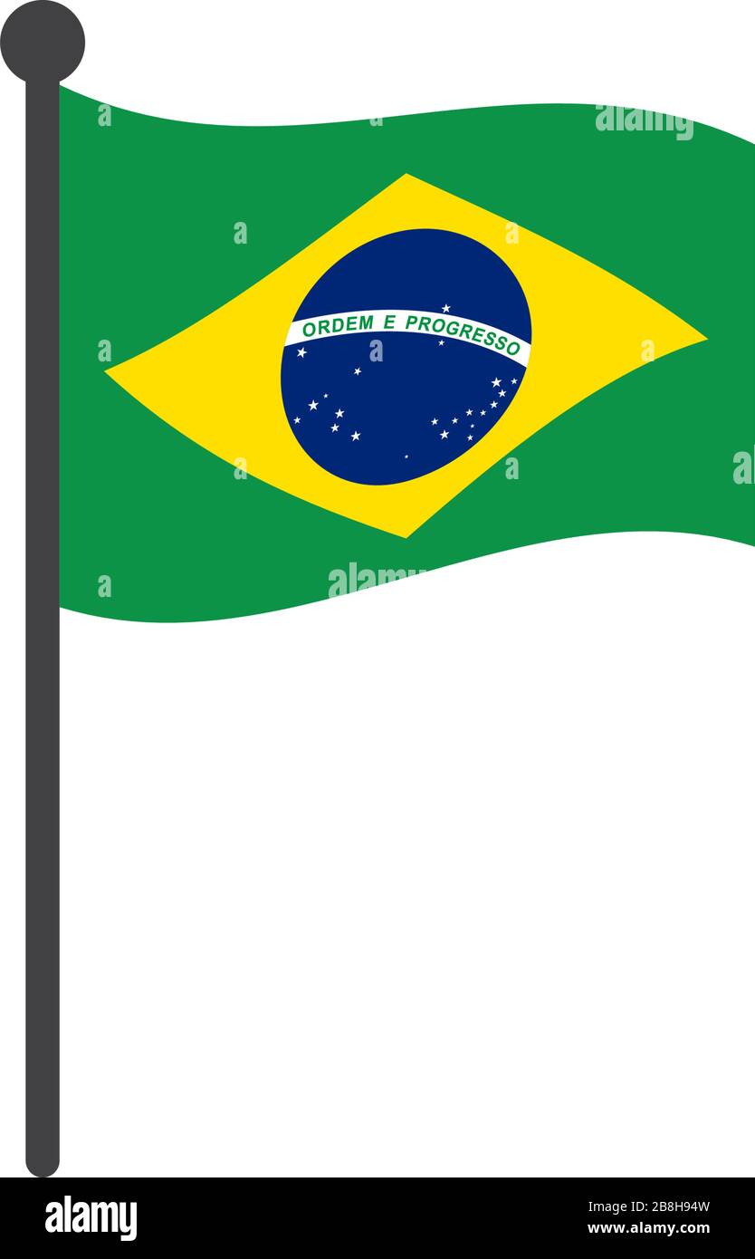 brazil flag with pole icon vector isolated on white background Stock Vector
