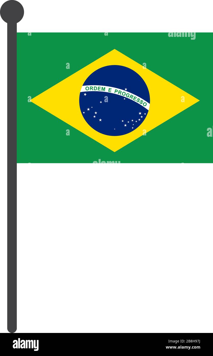 brazil flag with pole icon vector isolated on white background Stock Vector