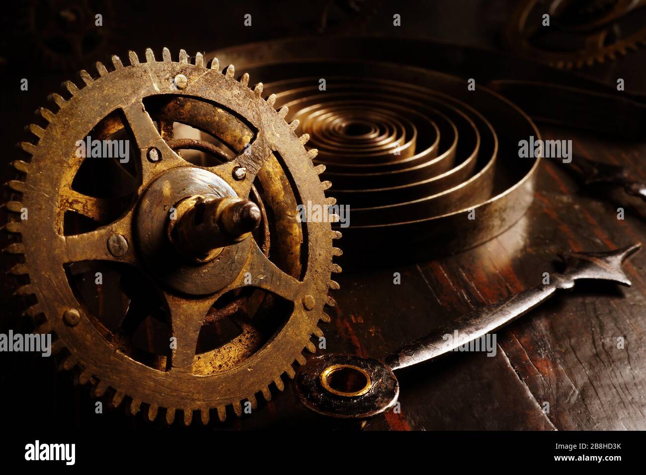Close up of old watch gears. Dark background with retro clock as time  concept Stock Photo - Alamy