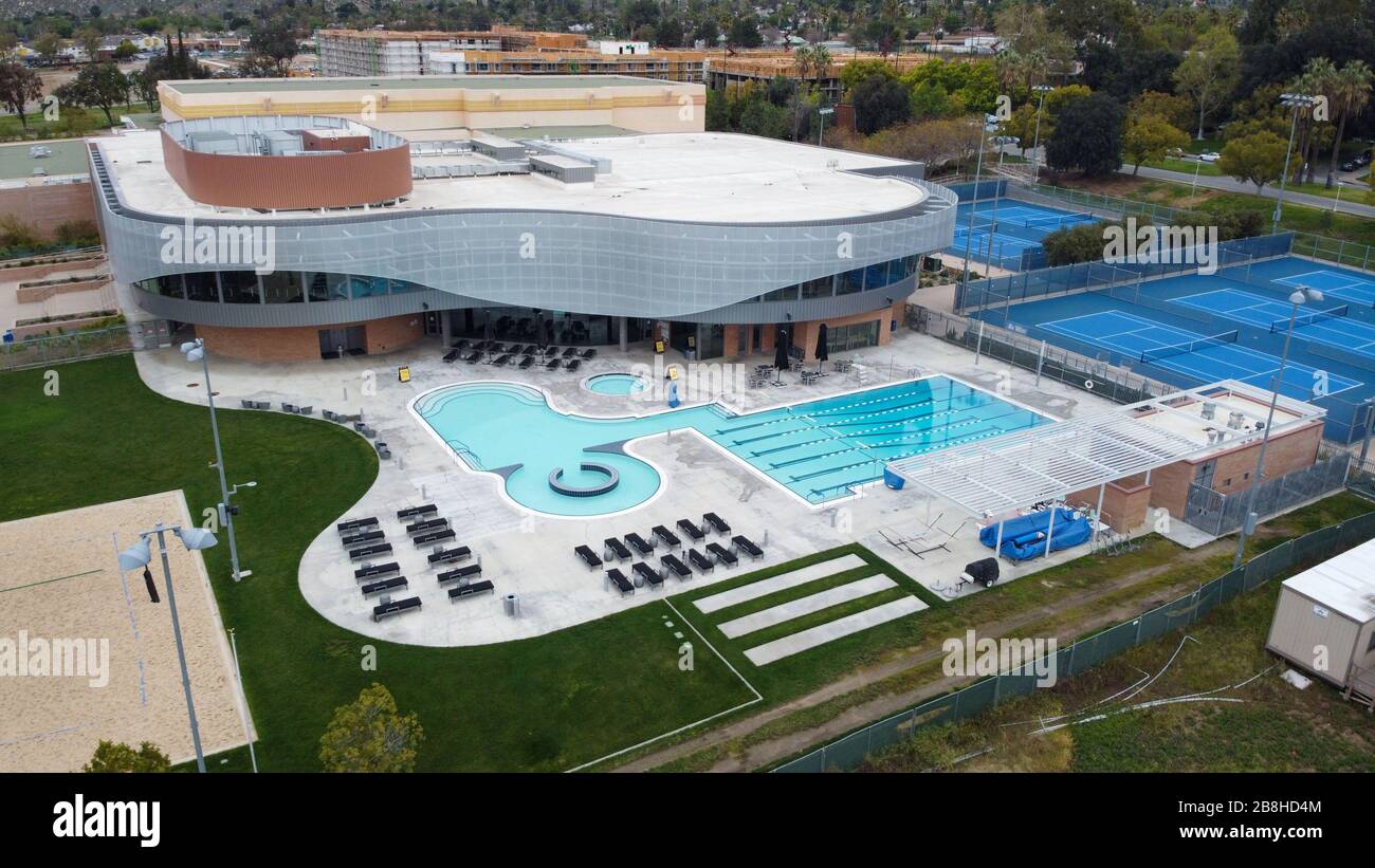 General overall aerial view of the UCR Student Recreation Center 