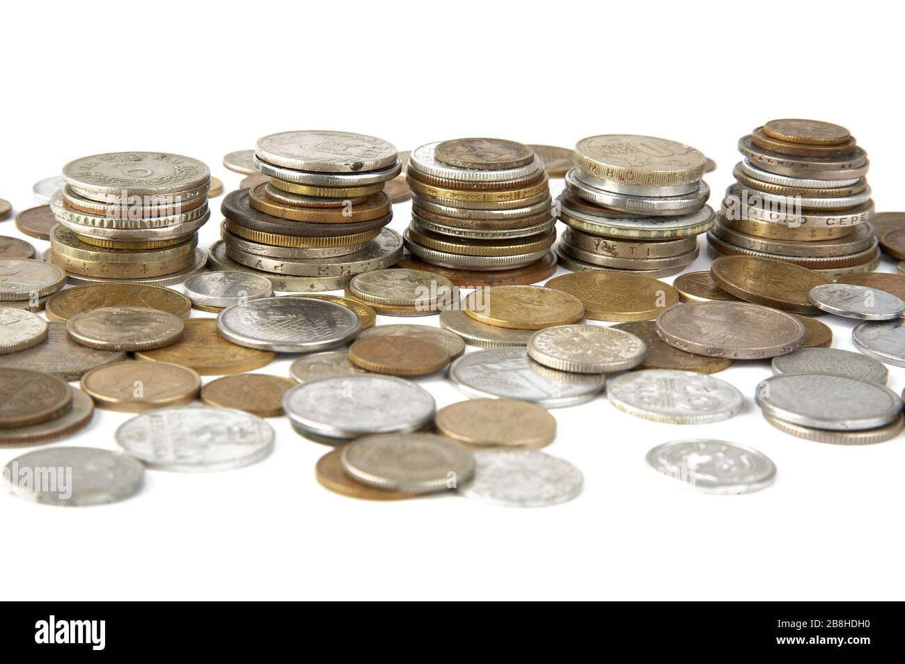 Old Coins of different countries on a white background Stock Photo Alamy