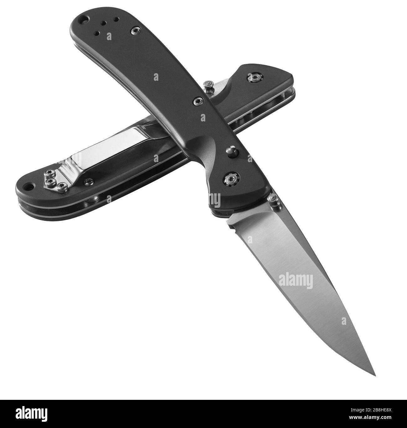 open pocket knife isolated on white. Traditional folding knife Stock