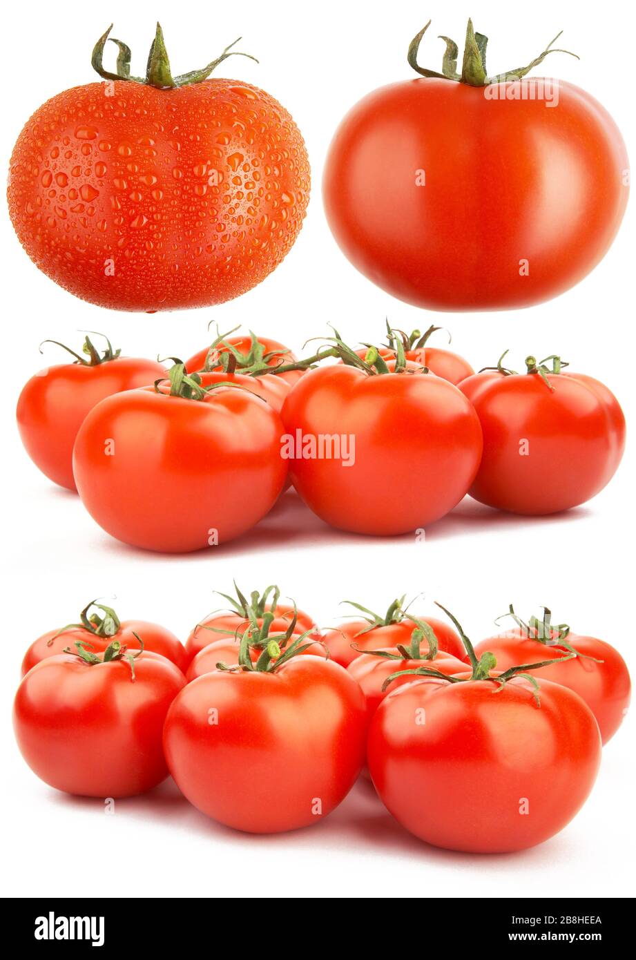 Set of ripe and juicy red tomatoes. It is isolated on white background ...