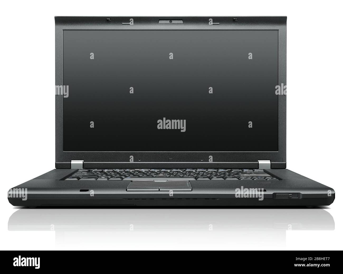Laptop isolated on white black display - front view Stock Photo - Alamy