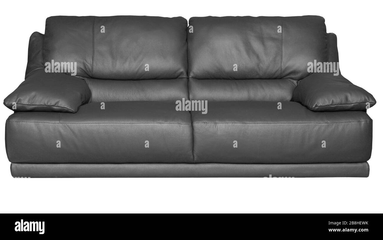 Image of a modern black leather sofa over white background Stock Photo