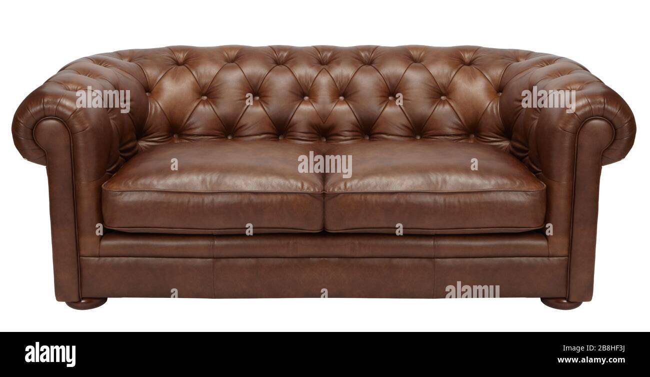 Image of a modern brown leather sofa over white background Stock Photo