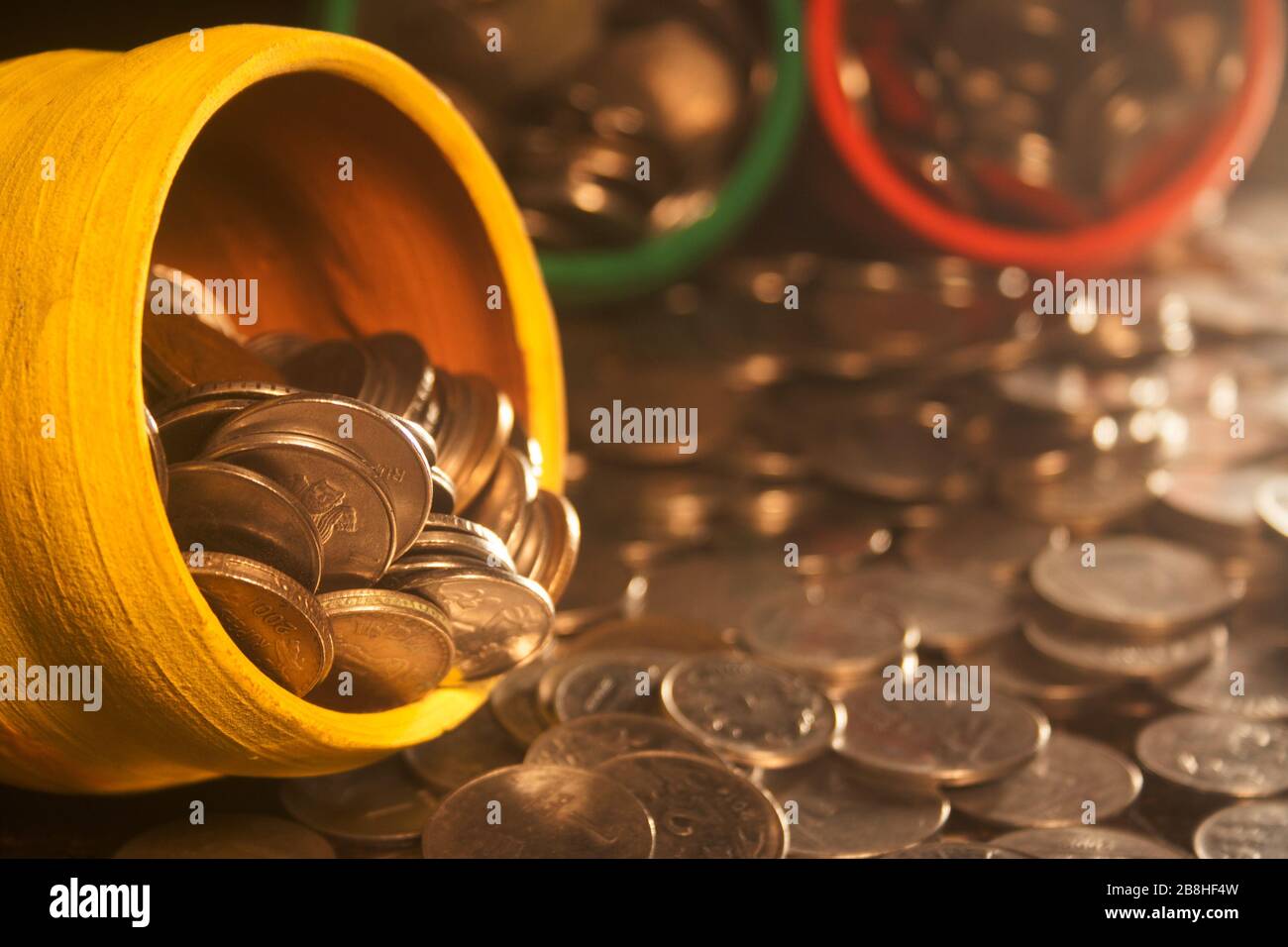 Gullak is the traditional name of a coin container or Indian piggy bank, usually used by children in rural India,coin Stock Photo