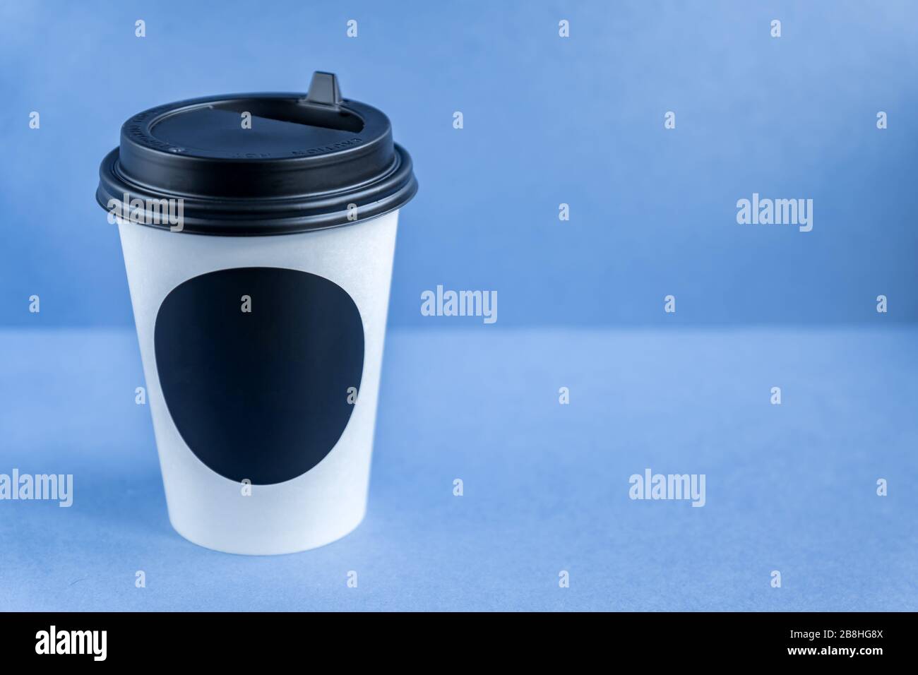 Download White Paper Kraft Disposable Cup For Coffee With Black Plastic Lid Coffe To Go On Blue Background Stock Photo Alamy