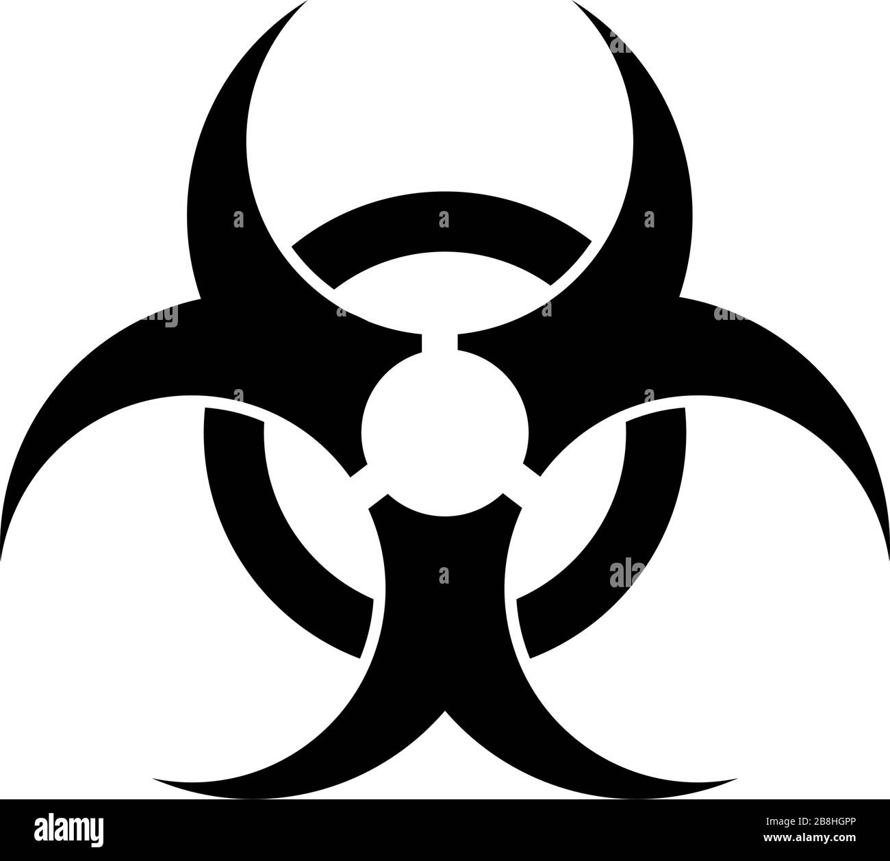 Warning sign of virus pandemic. Biohazard icon. Biohazard black symbol. Flat style icon of pandemic coronavirus or covid- 19. Vector illustration. Stock Vector