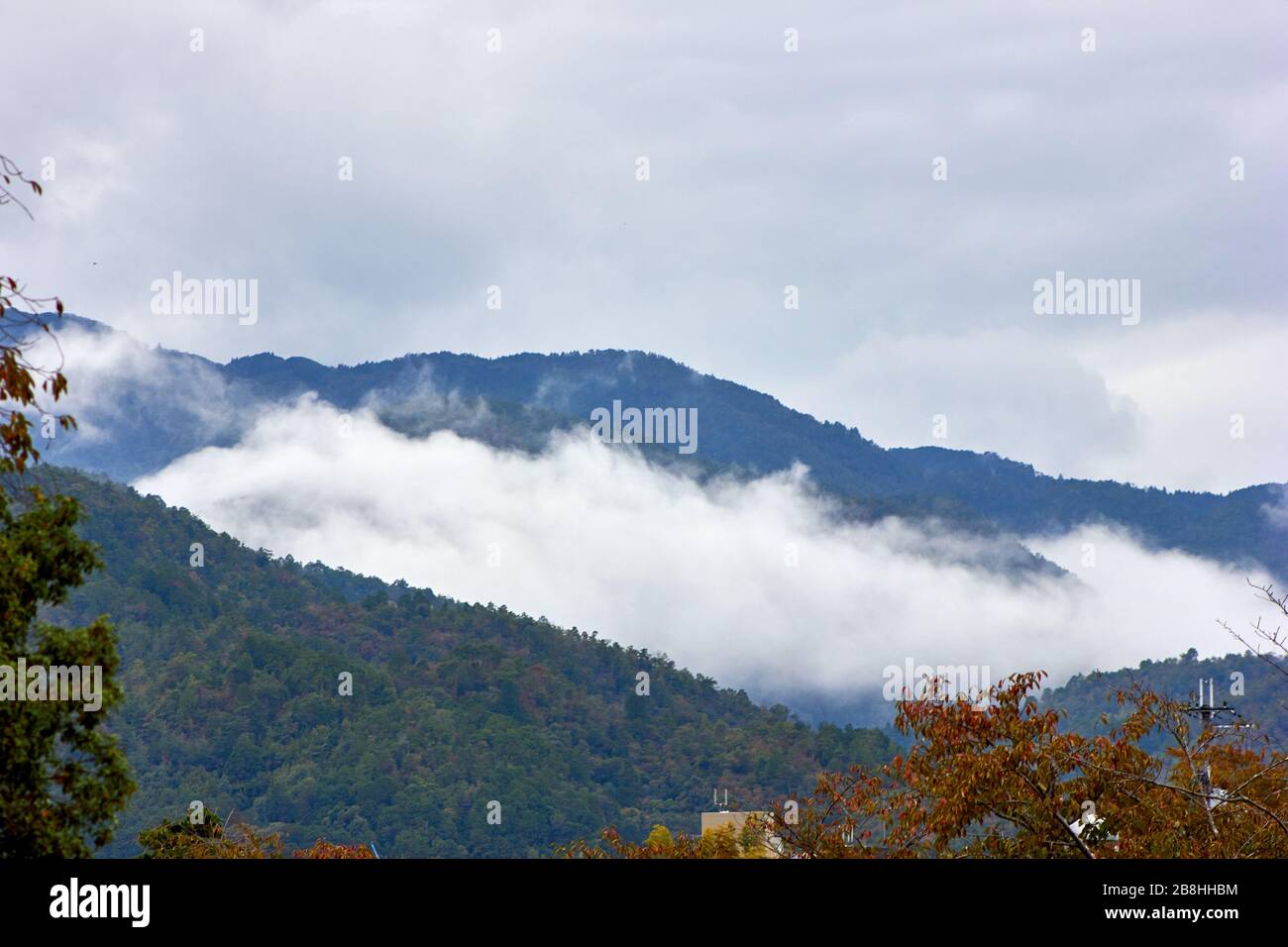 Autumn in the mountains with clouds quite low Stock Photo