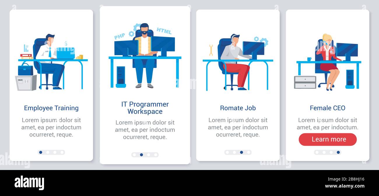 Corporate lifestyle onboarding mobile app screen vector template Stock ...
