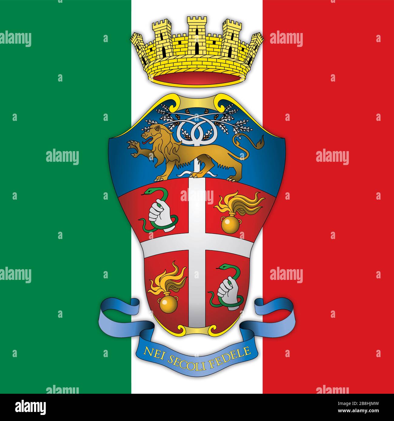 Corpo dei Carabinieri coat of arms on the Italian flag, Italy, vector illustration Stock Vector