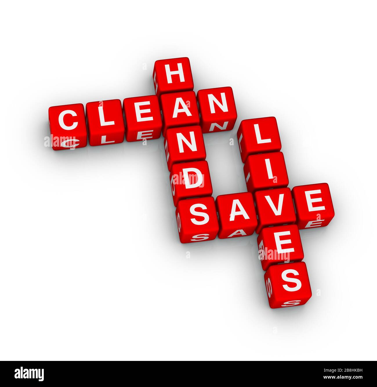 Clean hands save lives 3D crossword puzzle on white background Stock Photo
